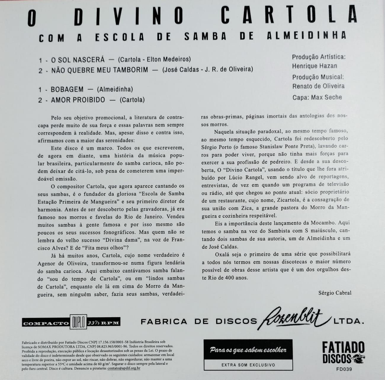 Cartola - O Divino Cartola com A Escola de Samba de Almeidinha (Compacto)