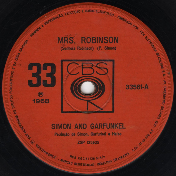 Simon & Garfunkel ‎– Mrs. Robinson / At The Zoo (Compacto)
