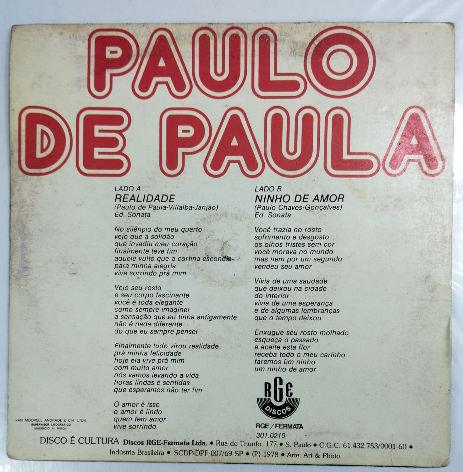 Paulo de Paula ‎– Realidade / Ninho de Amor (Compacto)