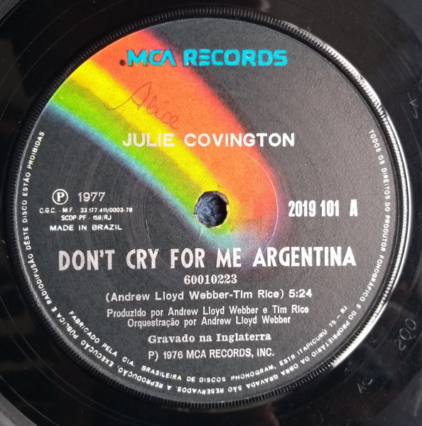 Julie Covington ‎– Don't Cry For Me Argentina (Compacto)